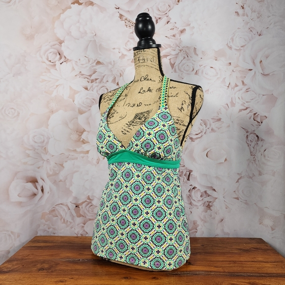 Small Green Prana Geometric Tankini Top - Picture 3 of 11